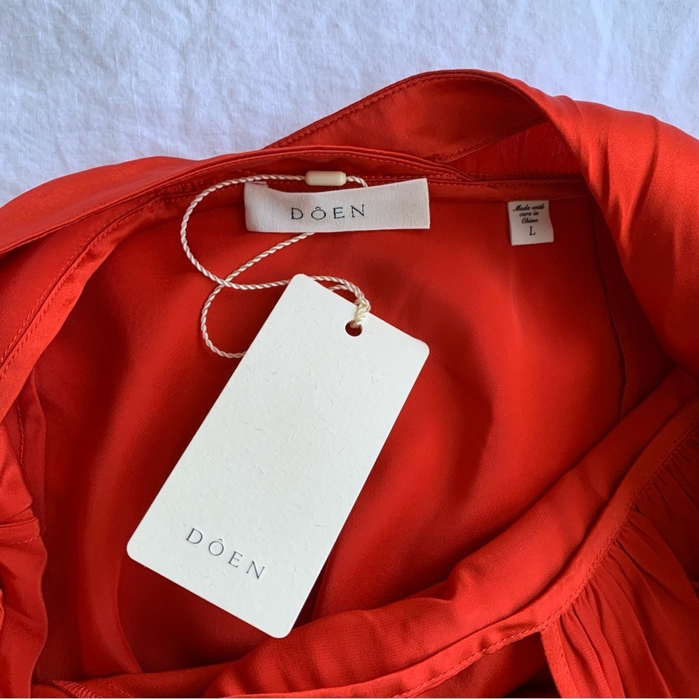 NWT Doen Lilaia Silk Rosette Rose Halter Maxi Dress Gown Fiery Coral Red - Picture 13 of 16
